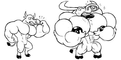 rubberskunkadditionally:  Look, some shmuck got turned into a buff bull man. Look at that poor sap, trying to remove the offending magical object is just making his situation worse. Kotep grabbed this beauty at the stream today, illustrating that sometime