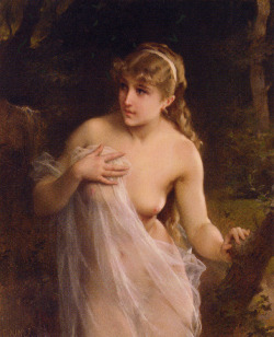 artbeautypaintings:  Nude lady in a forest - Emile Munier