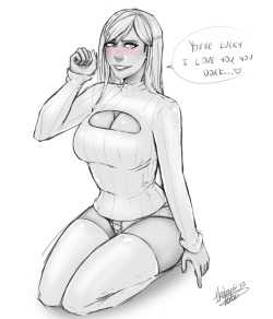 Riven sketchy commission Hair down, white keyhole sweater  