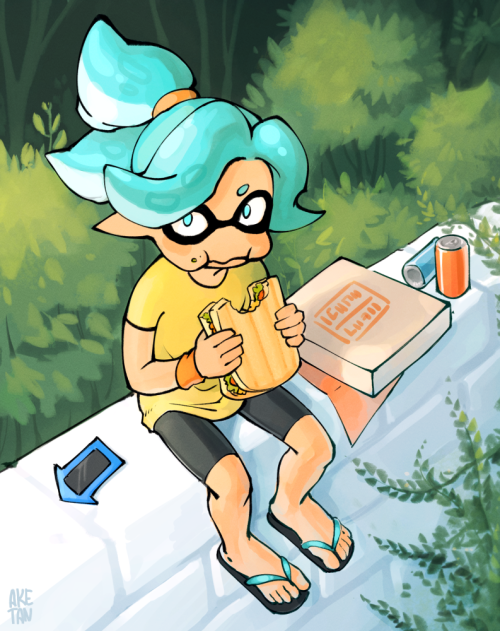 aketan:  Uh oh. I found an old sketch and wanted to add some color and my hand slipped. A random inkling from Splatoon! 