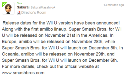 ssb4dojo:  ITS OFFICIAL, US GETS SMASH WII U ON NOVEMBER 21!!!!!