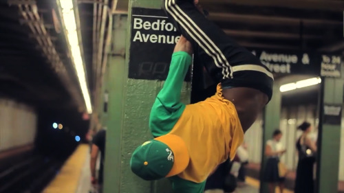 vmagazine: â€˜Between 14th & Bedford: NY Subway Dancersâ€™ (vimeo link)Directed, shot & edited by Mollie MillsFeaturing â€œW.A.F.F.L.Eâ€ (We Are Family For Life Entertainment) dance crew: Facebook / Twitter / YouTubeSoundtrack: Nas - N.Y. State