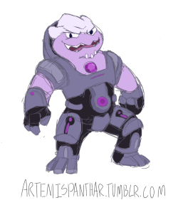 Quick, messy sketch of Amethyst shapeshifted into a krogan, inspired