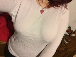 rapewhore:  Cute sweater and cuter titties  Endowed… Blessed