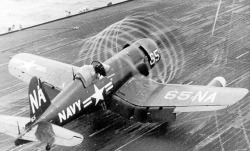 aviationblogs: Propeller vortex coming off an F4U Corsair