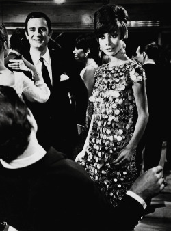 Audrey Hepburn, looking so space age in a dress by Paco Rabanne. 