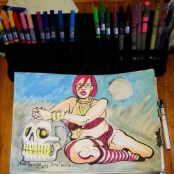 Put some color into a drawing I did at the Boston Dr. Sketchy’s