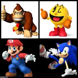 donkey kong  mrs pacman mario sonic  4 of the best video game