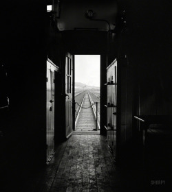 whitenoten:  © Jack Delano, March 1943, View from caboose on