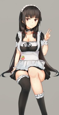kantai collection isokaze (kancolle) cleavage maid thighhighs