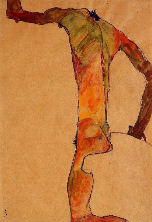 expressionism-art:  Male Nude, 1910, Egon Schiele Medium: watercolor,paper