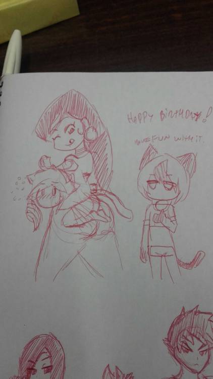nikohdoodles:Late Carmessi’s birthday doodle that i never made anpropee pic of. Saiyan ladies Dino sisters (plus mama Sewer) Ex-Core’s Kureha  Finn, Blair and figures Ailin