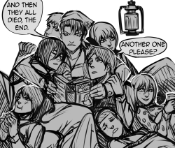 moni158:  Mama Levi and his babies ( his new squad) He’s reading