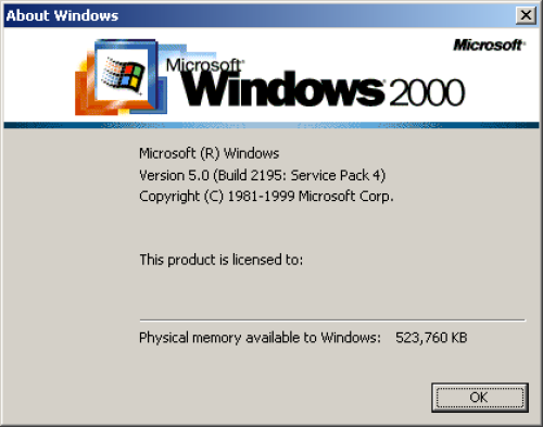 never-obsolete:  Windows 2000 - winver.exe