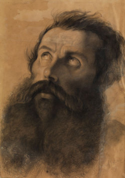 19th century artist, Head of a bearded man, 1883. Charcoal and