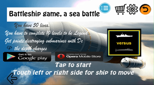 <h2><b>Classic Battleship Game app for Android</b></h2><p><a href="http://market.android.com/details?id=com.webprogr.battleship" target="_blank">Download this amazing game now from Google app store </a> <a href="https://play.google.com/store/apps/details?id=com.webprogr.battleship" target="_blank">https://play.google.com/store/apps/details?id=com.webprogr.battleship</a><br/></p><p>In this <b>World of Warships</b> the enemy submarines are all over blasting their limitless torpedoes at you. You have 50 lives and just two depth charges each life. Your mission is to weave your way out of their reach.</p><p>DOWNLOAD it now, nothing better to plan strategy and pass the time..<br/></p><p>Email your suggestion sales@atpdocs.com</p><p>Website:<a href="http://www.atpdocs.com/products/apps/battleshipgame/" target="_blank">http://www.atpdocs.com/products/apps/battleshipgame/</a></p>
