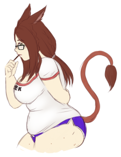 I’m so exhausted…  Here have a plus size miqo'te-