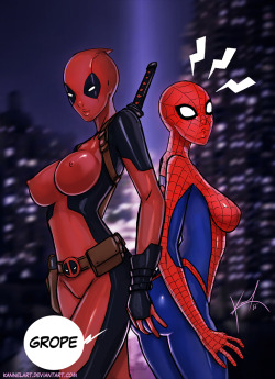 sgeewiz:  Deadpool And Spiderman Genderbender by KannelArt 