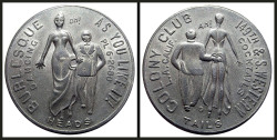 “BURLESQUE…AS YOU LIKE IT!” The HEADS and TAILS sides of an aluminum souvenir token (slightly larger in size than a dollar coin) from the ‘COLONY CLUB’ in Gardena, California..  Patrons could collect and use these coins as a form of payment