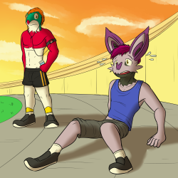 Noibat dude is too tired from training, Hawlucha dude is slightly