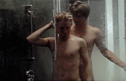 xchelspaige:   Brian and Justin   showers We shower together. To conserve water.  