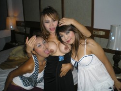 thaibargirls:  Slutty horny Thai wife brings back 2 bar girls