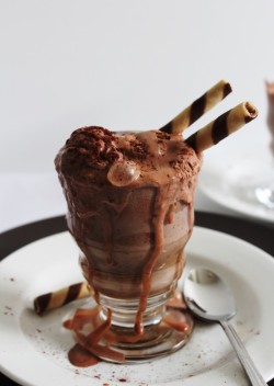 sweetoothgirl:  Hot Chocolate with Chocolate Ice Cream   