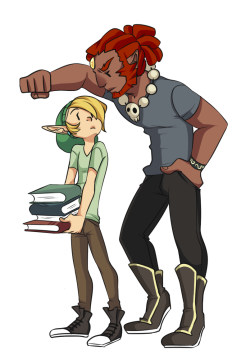 mitaarts:  Modern Link and Ganon where Link is a mute bookstore