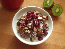 garden-of-vegan:  coffee with soy milk, oatmeal with flax, cocoa,