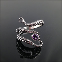 ringtorulethemall:  Cleo SaLE!  - WIcked Tentacle Ring with Amethyst,