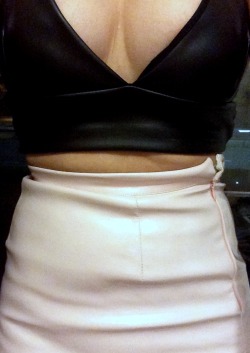 jennifertiffany:  I put together a baby pink PVC skirt with a