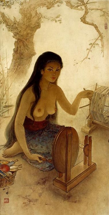 A Balinese Women Spinning, by Lee Man Fong. Via Pinterest.