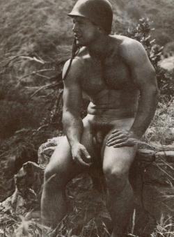 vintagemaleerotica:  Naked “soldier”. Unknown model &