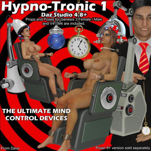 Take  control of your favorite characters mind with these new and classic  mind control “Hypnotizing” devices. Support for Genesis 3 male and  female plus M4 and V4. This one is ready for Daz Studio created by Davo! Woo! “Hypno-Tronic&rd