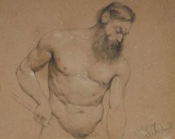   Gerolamo Induno (1827-ca.1890) - Male nude study, 20,7 x 26