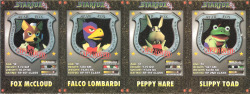 Scans of the front and back of Star Fox 64 character cards from