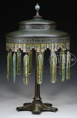 treasures-and-beauty:   Tiffany Furnaces lamp has heavy bronze