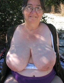 This older lady has a delightful set of breasts and looks like