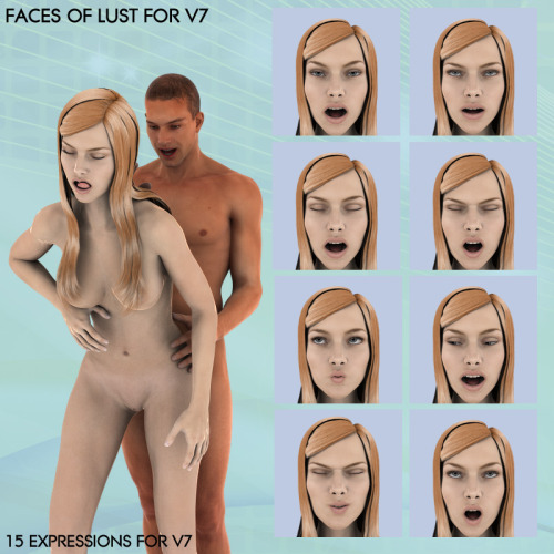 V7 is out and now there are some Lust expressions to plug in! Faces of Lust for V7 by SFD. Need some horny faces for V7? 15 faces of lust for V7 coming with this product. Give your hot sex poses the final finish! This product contains 15 horny facial