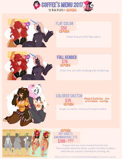 coffeesheizendraws: IM OPEN FOR COMMISSIONS HOLY CRAP Check out my FA for more info! http://www.furaffinity.net/view/25046859/?nocache=1509945097  ALSO IM HAVING A SALE. Additional characters are half off all month! 