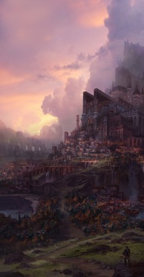 fantasy-art-engine:  Night Falls on the City by Shawn Koo
