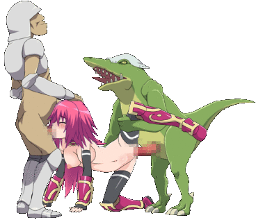 Busty female slutty adventurer with big tits getting double penetrated by a horny knightâ€™s cock and hentai lizardâ€™s monster cock.