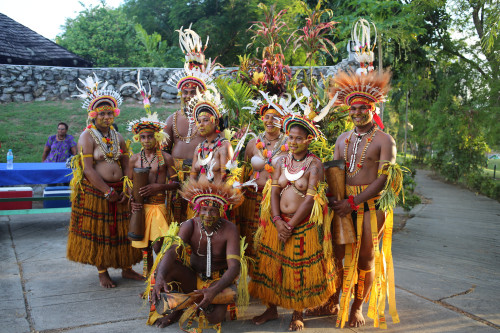 Mekeo Dancers, preparing and dancing at the Tep Tok Preview at the PNG National Museum and Art Gallery, by Sunameke/Rick Gray.