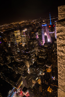 New York city skyscrapers night view.