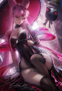 sakimichan: Wicked lady, dark version of mini moon from Sailormoon<3