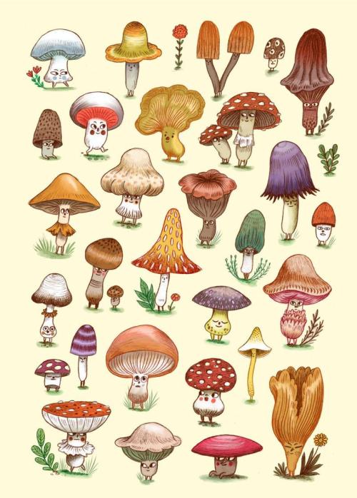 littlealienproducts:  Mushroom Babies Print by  FreyaHartasShop