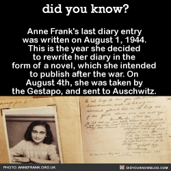 did-you-kno:   Tuesday, 1 August, 1944:   Dearest Kitty, “A