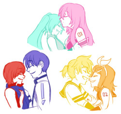 doodled my vocaloid otps because why not also rin is a little