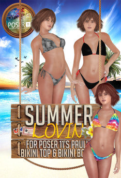 Summer  Lovin is a brand new Materials pack for Poser 11&rsquo;s Pauline&rsquo;s Bikini,  with this pack you&rsquo;ll get 20 full Material Sets for The Bikini Top and  Bikini Bottom. Created by Loki! Also this product is 25% off until 12/26/2015! Get