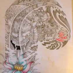 jesterartwork:  Quarter sleeve and chest design! #dragon #hannya